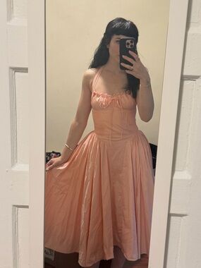 House of CB Adabella Coral/Pink Dress with Delicate Ruffle Trim XS